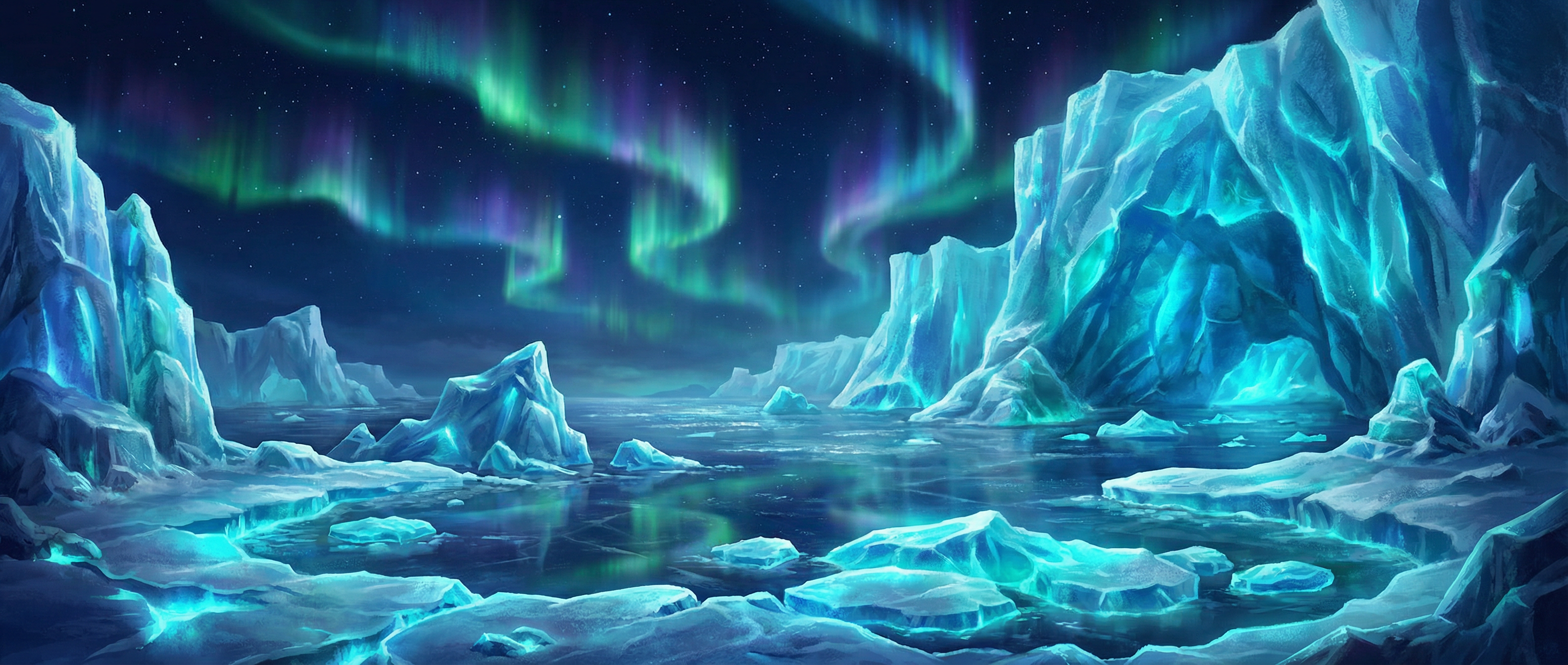 pp电子 冰川裂隙极地背景 - 极光与冰川交汇的壮丽景象